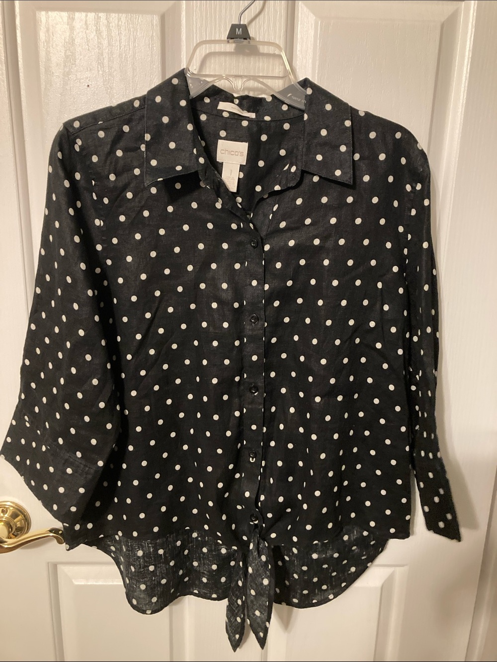 50% off in 3+ bundle, Chico's Black Blouse with White Polka Dots